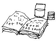 Sketch of a book with the text "Let the book fall shut."