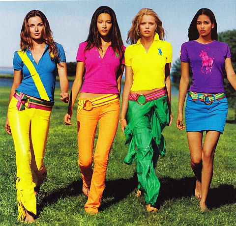 Colorful shirts and pants by Ralph Lauren. Let's hear it for color blocking!