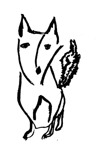 Line drawing of a bored looking fox.