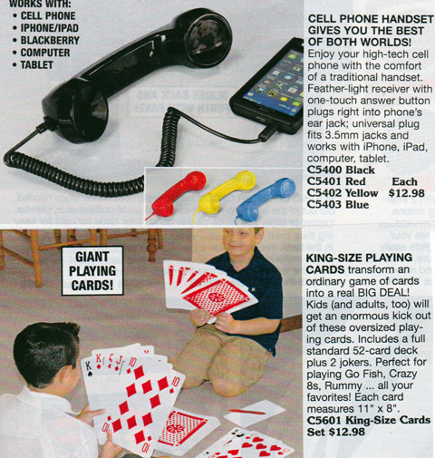 A connection for your cell phone to make it like an old-timey phone and gigantic playing cards.