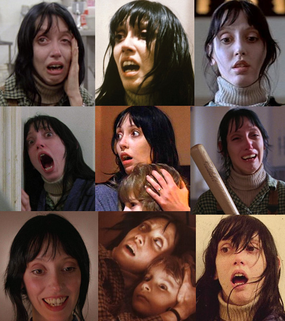 collage of shelley duval's faces in The Shining