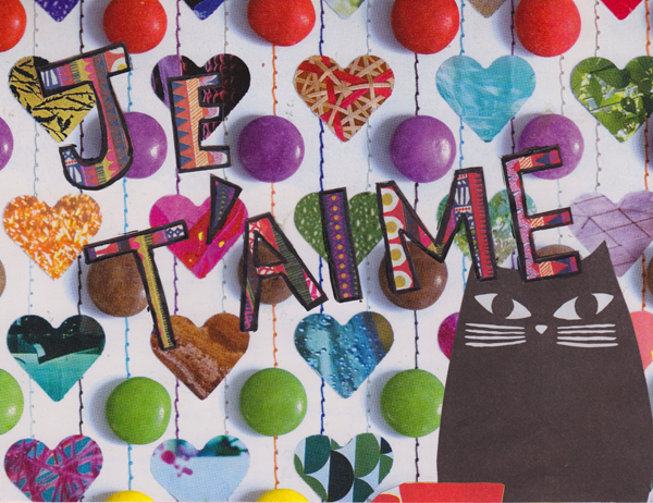 je t'aime valentines day card with cute cat
